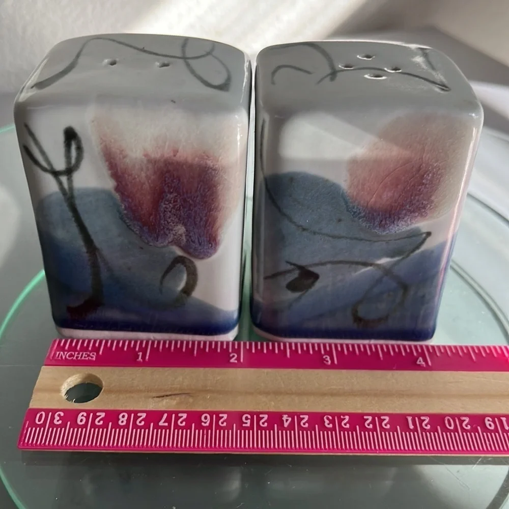 Ceramic Studio Pottery Salt and Pepper Shakers Handmade‎ Geometric Art 2x3